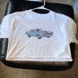 white crop top with car on the front